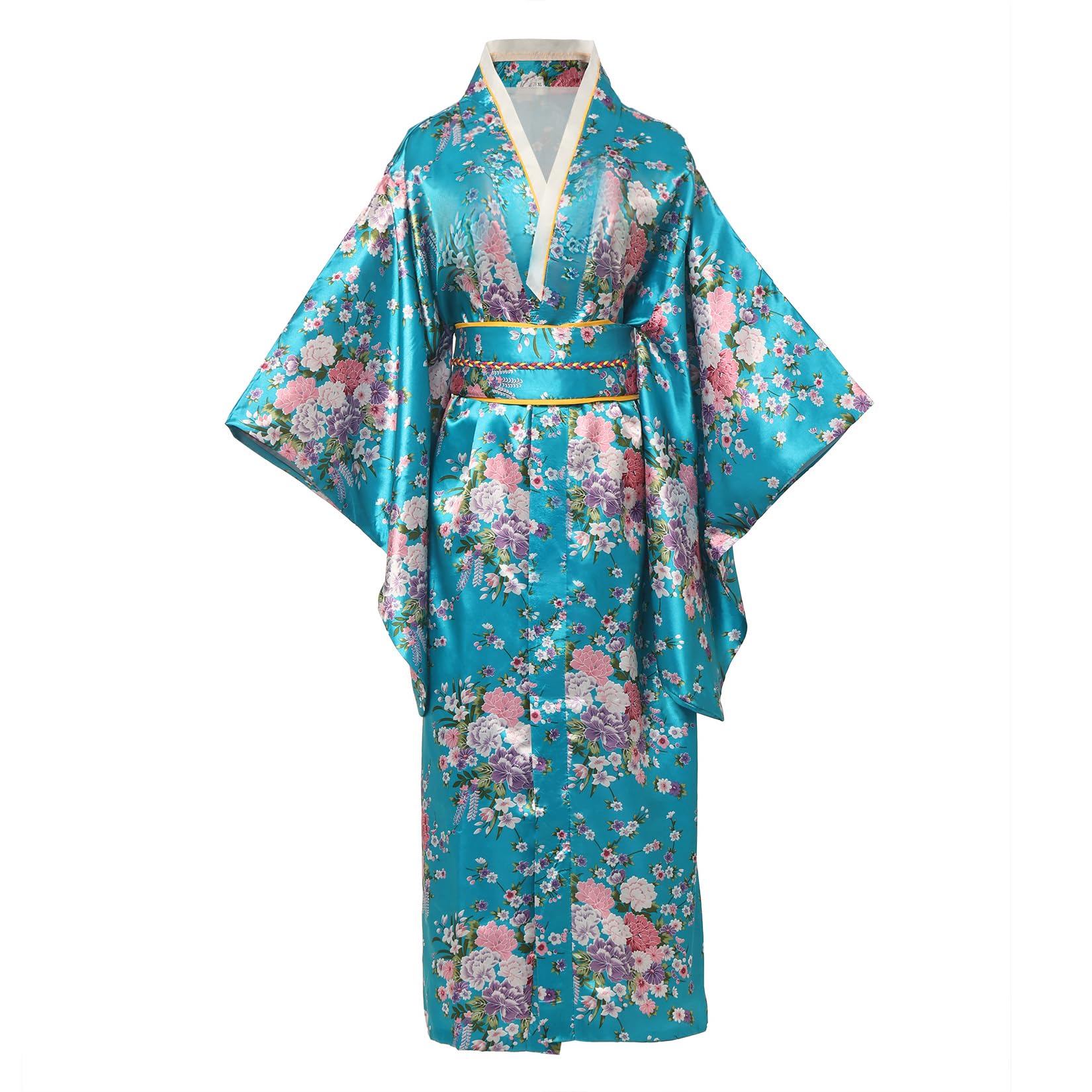 Traditional Japanese Kimono Robe for Women Geisha Yukata Dress Blossom Satin Bathrobe Sleepwear