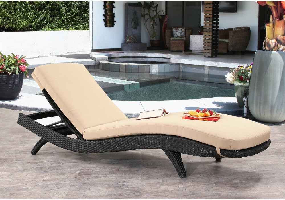 Abbyson Living Milton Wicker Outdoor Adjustable Chaise Lounge with Cushions