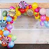 GIHOO Sweet Candy Balloon Garland Arch Kit, 90pcs 18inch Round Lollipop Mylar Foil Balloons, 5/10inch Muliticolor Latex Ballo