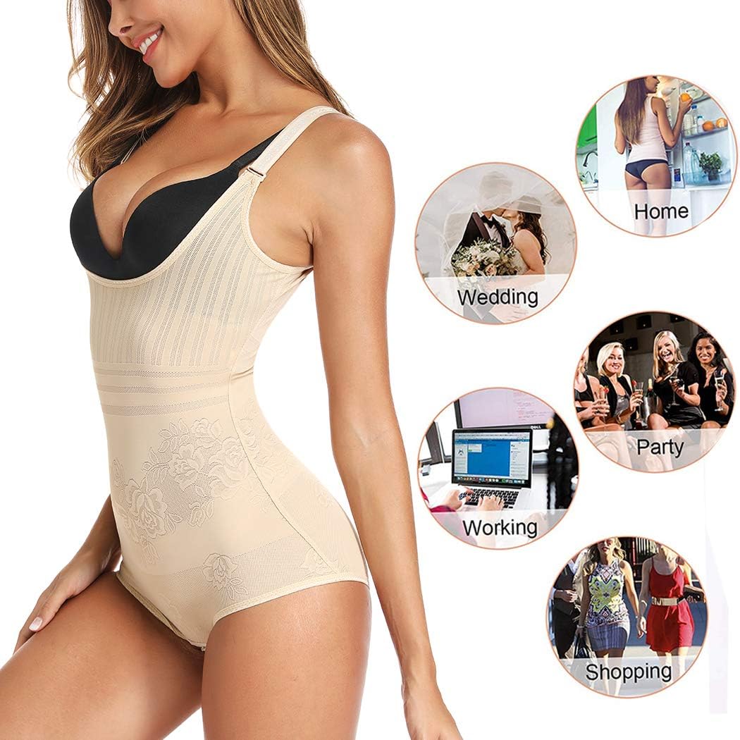 Tummy Control Shapewear Bodysuit for Women Open Bust Body Shaper Waist Trainer Bodysuit Body Briefer at  Women’s Clothing store