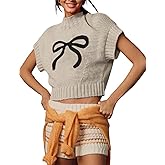 Yuemengxuan Cap Sleeve Sweater Vest for Women Mock Neck Knit Tank Tops Cute Heart Sweaters Cropped Pullover Vests Top