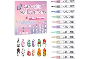 Gorvalin 12 Colors Nail Art Pens, 3D Quick Dry Nail Point Graffiti Dotting Liner Pen Sets Nail Art Painted Pen Drawing Nail Design Kit for Halloween/Christmas Nail DIY Decoration