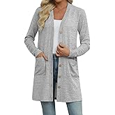 Kinnette Womens Lightweight Long Sleeve Cardigan Open Front V Neck Casual Cardigans with Pockets