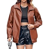Miladusa Womens Oversized Leather Jackets Faux Casual Zip Up Trendy Bomber Motorcycle Jacket with Pockets