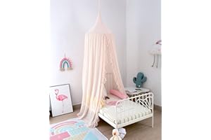 OldPAPA Bed Canopy for Girls, Elegant Princess Canopy for Girls Kids Baby Bed, Fairy Crib Canopy Neeting Room Decor, Hanging Curtain Mosquito Net for Bedroom Reading Nook Castle Nursery Decor-Beige