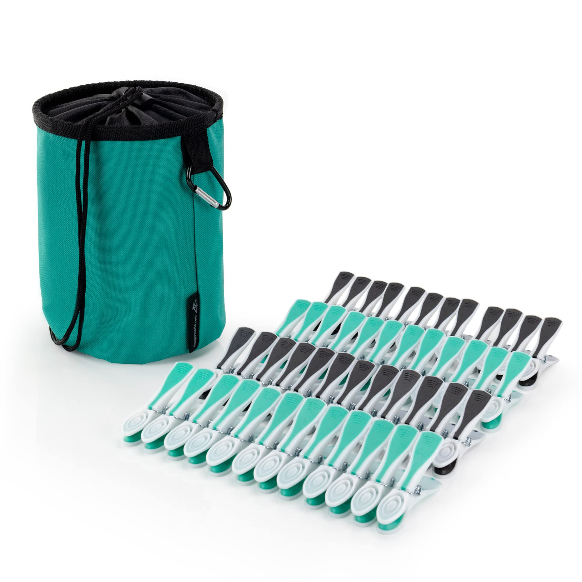 Hangerworld Set Premium Turquoise Peg Bag & Plastic Soft Grip Clothes Pegs Hanging Pegs Basket (48 Pegs, Turquoise)