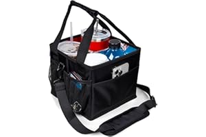 Savvy Lyfe Reusable Drink Carrier with Handle – Tip-Resistant 4 Cup Carrier with Shoulder Strap for Delivery – Insulated, Foldable, Adjustable Dividers – Portable Caddy Tote Bag, Drink Holder for Car