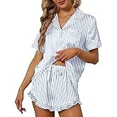 SAPJON Satin Silk Pajamas for Women 2Pcs Ruffle Notch Collar Sleepwear Button Down Short Sleeve Shorts Pjs Set Loungewear