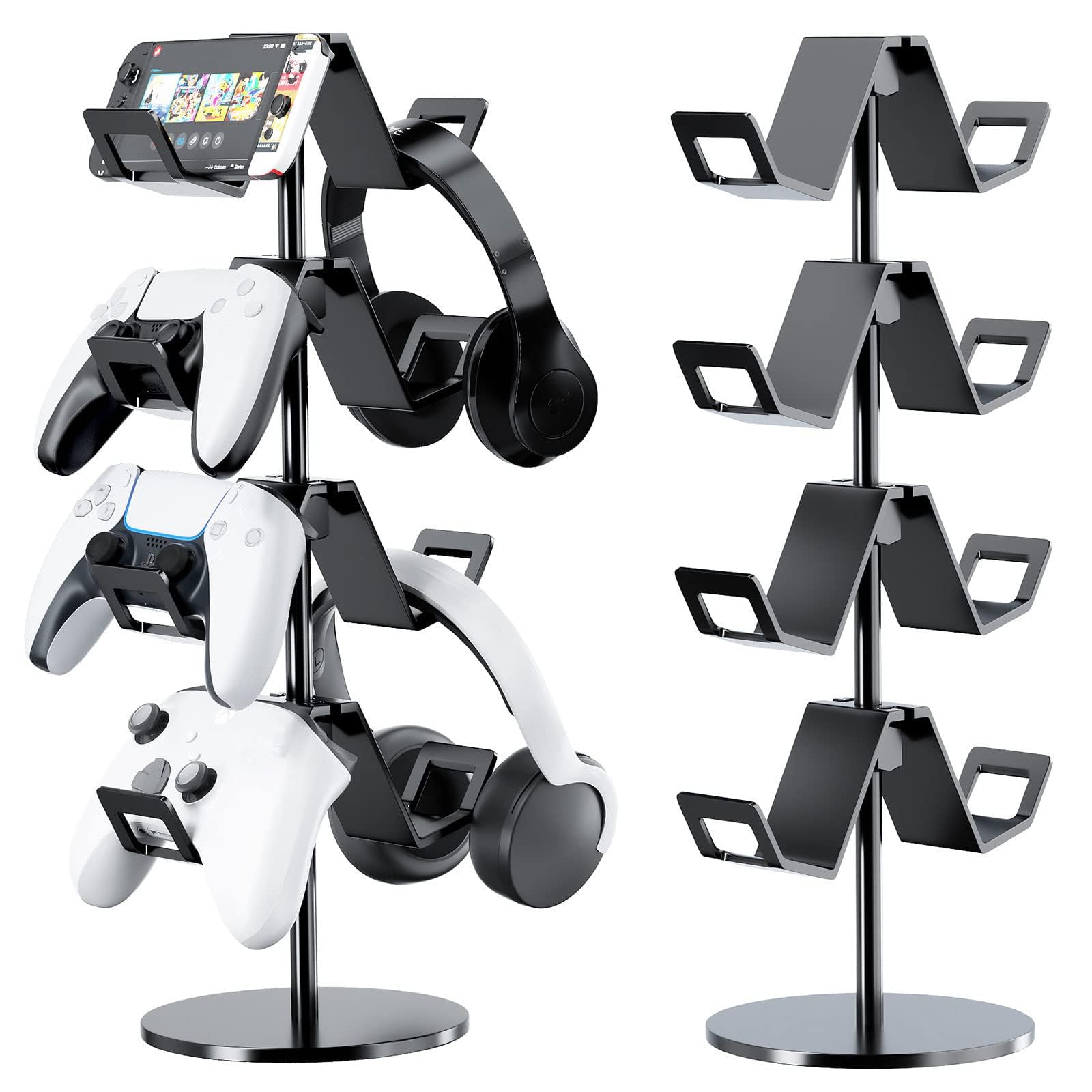 Karanava Controller Holder 4 Tier,Headphone Stand - Adjustable Headset Holder for Xbox PS5 PS4 Switch Pro - Gaming Accessories Storage for Gamer,Desk/Floor(Black)
