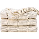 RECYCO Cable Knit Cream White Throw Blanket for Couch, Super Soft Warm Cozy Decorative Knitted Throw Blanket 2.3LB for Bed, S