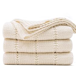 RECYCO Cable Knit Cream White Throw Blanket for