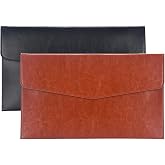 Yufocusqc PU Leather A5 File Folder Document Holder A5 Envelope Folder with Snap Closure for Receipt 2Packs (Black&amp;Brown)