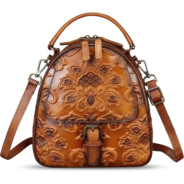 FEIGITOR Genuine Leather Backpack For Women - Retro Embossed Handmade Knapsack, Casual Daypack Purse - View #8