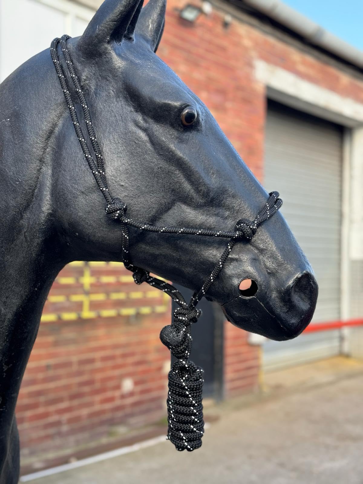 Hi-Viz Reflective Rope Headcollar with Lead Rope Se Fully Adjustable (Cob, Black)