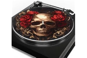 Doojoayie Gothic Skull Record Platter Mats Vinyl Record Player Felt Turntable Platter Mat Phonograph Turntable Accessories for Record Players 12Inch Rose Turntable Slipmat
