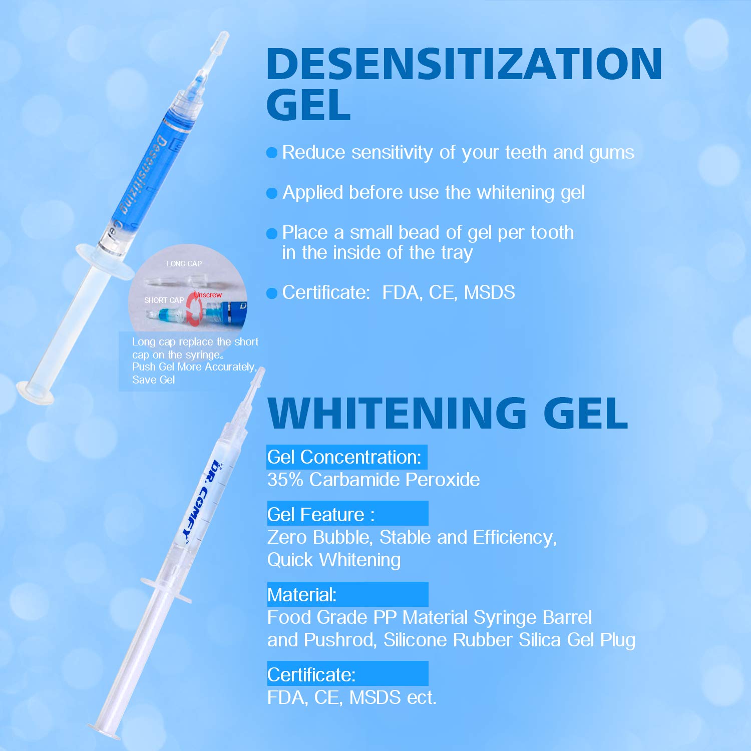 Teeth Whitening Kit-Dr. Comfy, with LED Accelerator Light, (4X)35% Carbamide Peroxide,(1X) Desensitizing Gel for Sensitive Teeth and Gums, Trays and Case, Professional Teeth Whitener: Beauty