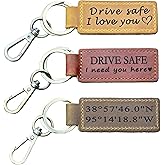 Personalized Leather Keychain with Drive Safe Message, Custom Engraved, Metal Clip, Multiple Designs