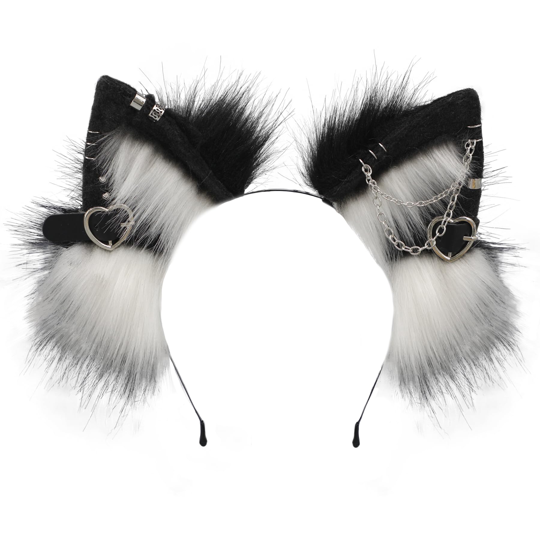 sazpajacos Metal Punk Style Cat Ears Headpiece Animal Ears Headpiece Anime Fancy Dress Props Halloween Carnival Cosplay Costume Accessory for Adults Women Men Black White