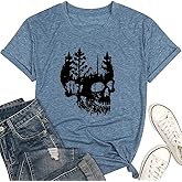 Women Funny Shirts Novelty Skull Graphic Tees Vintage Skeleton Tshirt Casual Gothic Short Sleeve Holiday Tops