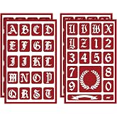 4 Pcs Glass Etching Stencils, Capital Alphabet, Numbers | Self-Stick Old English Letter and Numbers Templates for DIY Crafts Projects Home Decor