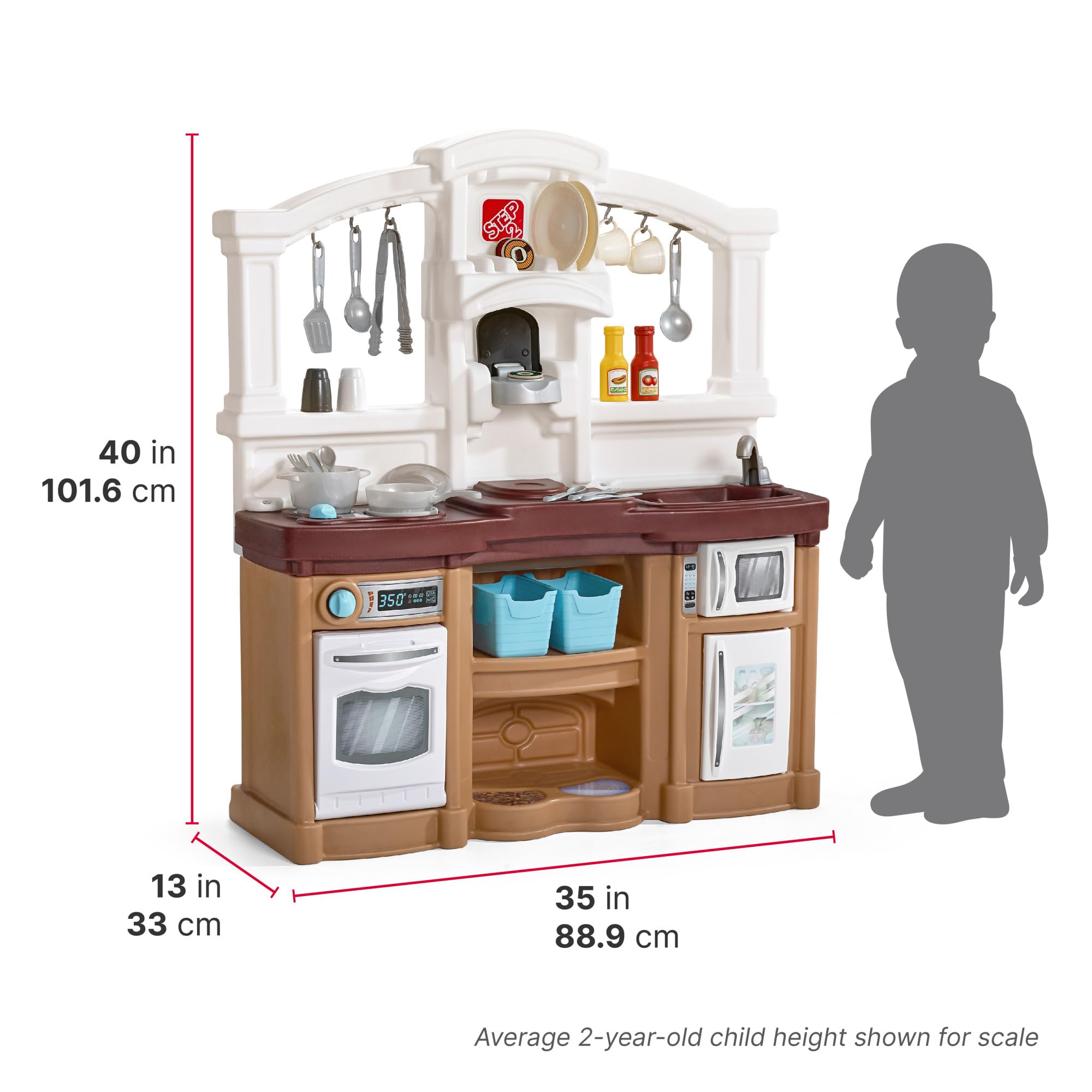 Step2 Fun with Friends Kids Kitchen Playset, Indoor/Outdoor Kitchenette, Interactive Play with Lights and Sounds, Durable Plastic, Includes 25 Piece Toy Accessories, Toddlers 2+ Years Old, Tan