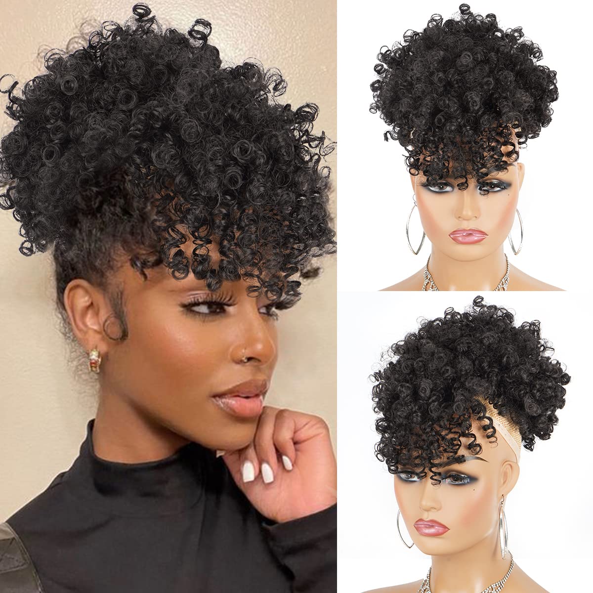Photo 1 of Cetiq Synthetic Afro Puff Drawstring Ponytail Extension for Thinning Hair - Clip-in & Drawstring for Instant Volume & Length (8-10Inch) - Easy 5 Sec Wear Everyday (2#)