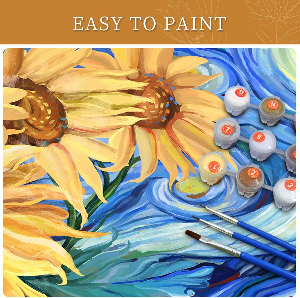 Gronda Malen Nach Zahlen Erwachsene Diy Blumen Malerei Sonnenblumen Gelb Mond Blau Nacht Van Gogh Die Sternennacht Bild Bunt Dekoration Mit Zubehor Stift Farbe Leinwand 50x40 Cm Kuche Haushalt Wohnen Bilder