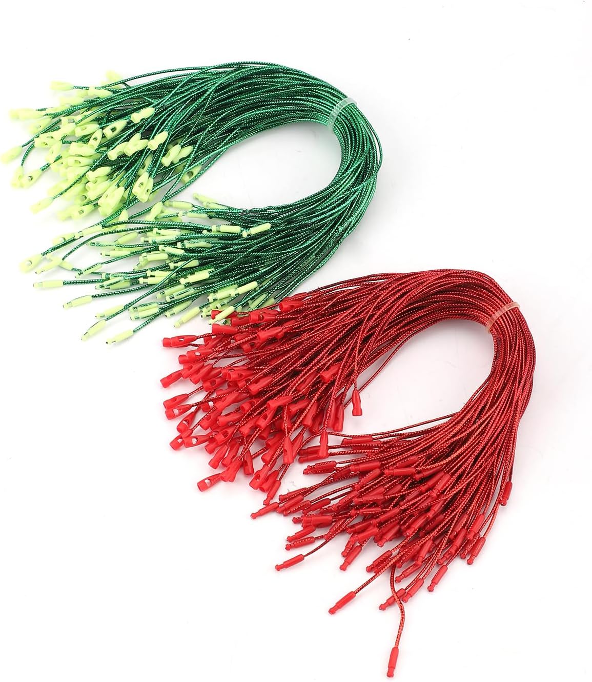 Ornament Hooks - 200pcs Christmas Ornament Hanger Strings, Ornament Snap Cord Christmas Tree Ornament Hangers Tag Hangers String for Christmas Tree Hanging Decorations Party Supplies (Red, Green)