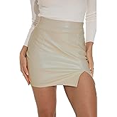 GUANYY Womens Leather Skirt High Waisted Stretchy Slit Faux Pleather Bodycon Party Mini Skirts