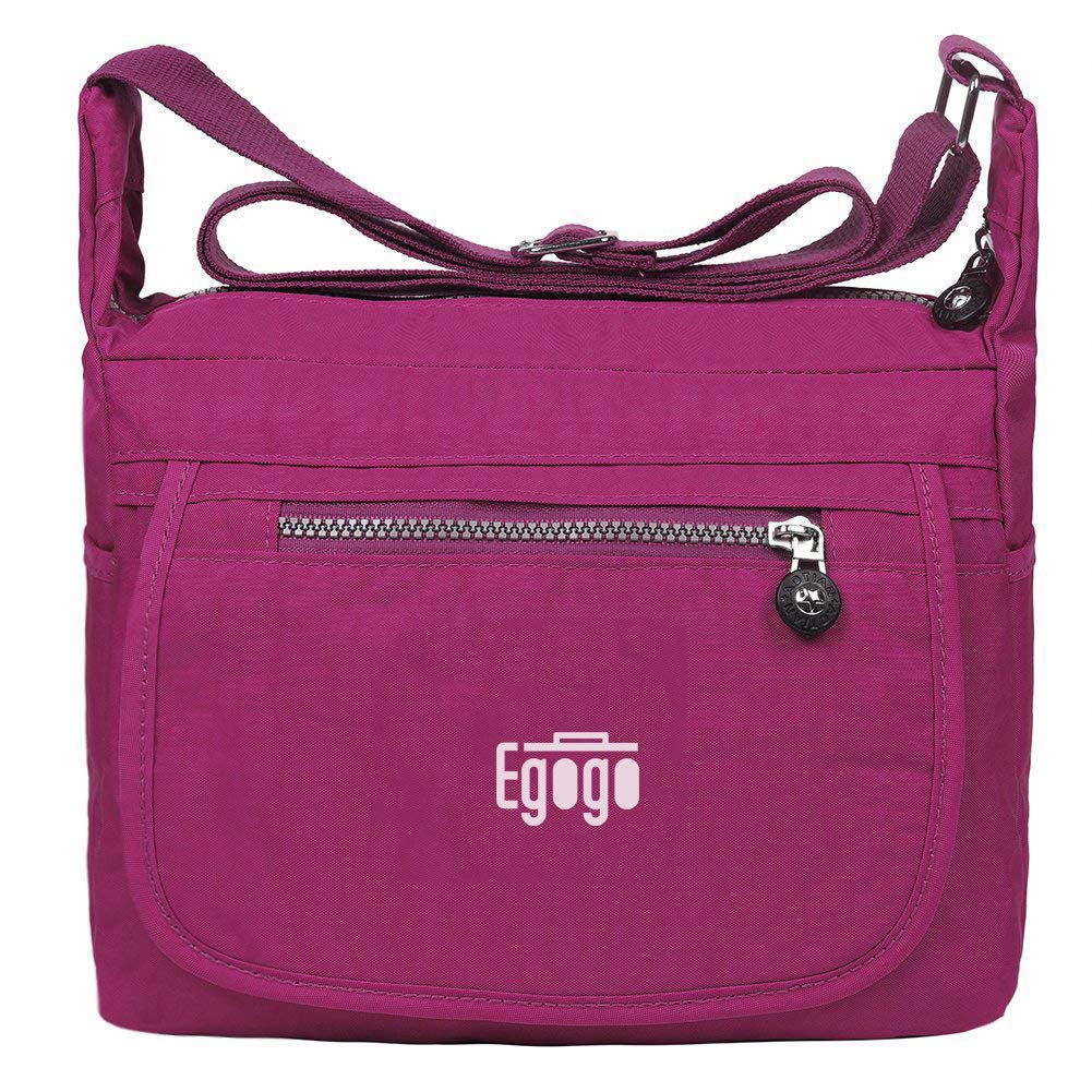 EGOGO Water Resistant Nylon Casual Handbag Shoulder Bag Messenger Cross Body Bag E303-6 (Rosy)