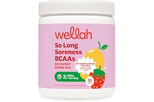 Wellah So Long Soreness BCAA Powder (Strawberry Mango Flavored) 30 Servings - with Hydration Complex