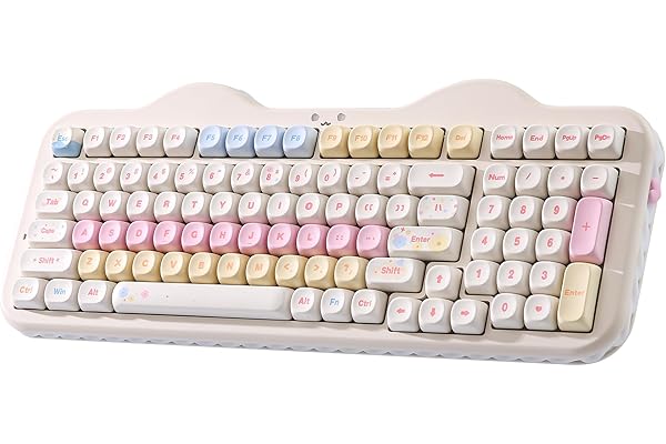 YUNZII C98 Wireless Mechanical Keyboard with Number Pad,99 Key BT5.0/2.4G/USB-C Hot Swap Gasket Mount with PBT MOA Keycaps,Custom RGB,Cute Cake Keyboard for Win/Mac (Beige, Milk V2 Linear Switch)