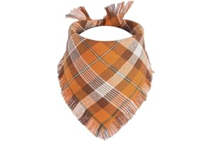 Gofshy Fall Dog Bandana 1PCS-XLarge, Autumn Thanksgiving Orange Plaid Scarf, Reversible Triangle Bibs Accessories for Boy and Girl, Holiday Halloween Puppy Bandana