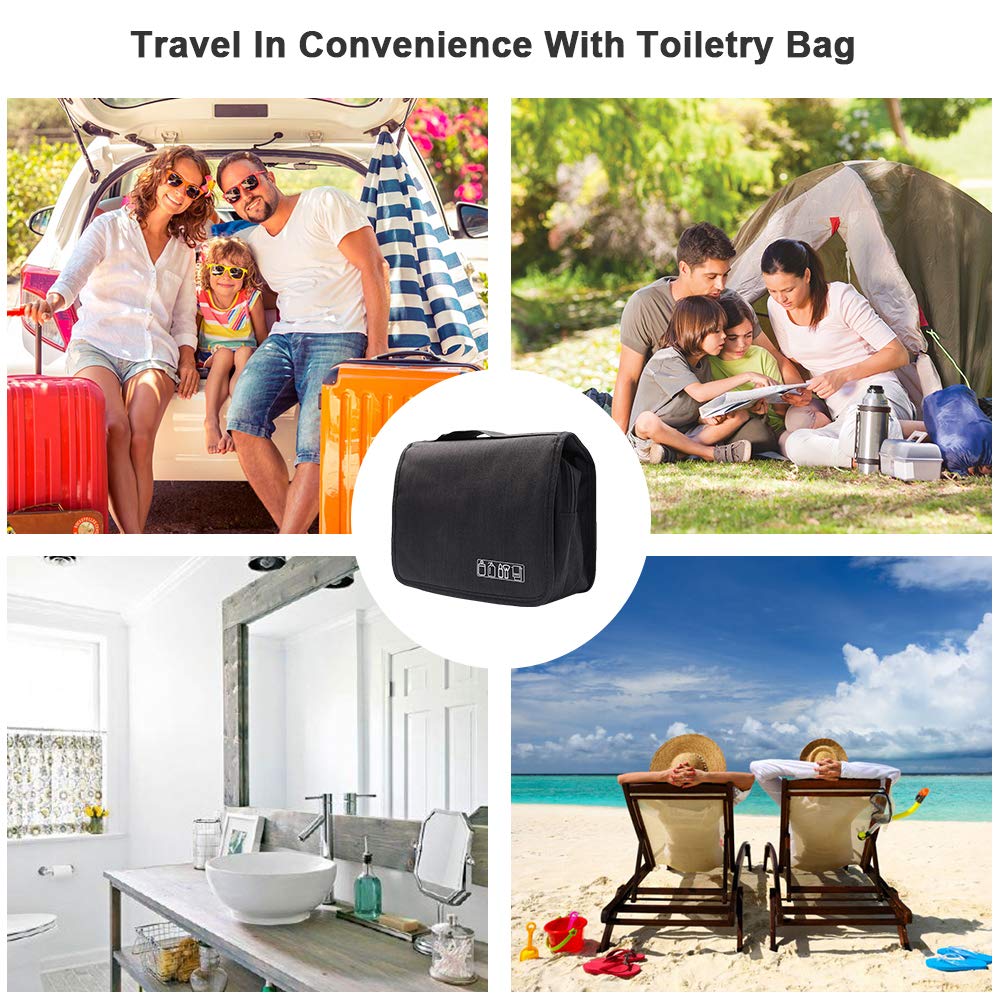 Water Resistant Hanging Toiletry Bag Cosmetic Bags with 8 Pouches Bathroom Shower Organizer Portable Durable for Men and Women (Black)