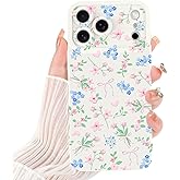 LEOMAKRON Case Designed for iPhone 17 Pro Max,Cute Flower Pink Bow Heart for Women Girls,Soft Shockproof Aesthetic Protective TPU Bumper Floral Phone Case,White