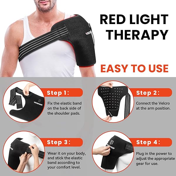 VICONOR RED LIGHT THERAPY FOR SHOULDER PAIN RELIFE, INFRARED LIGHT THERAPY FOR BODY, IMPROVE JOINT MUSCLE, 660NM&850NM RED LIGHT HEATED SHOULDER WRAP WITH MASSAGE, BLACK1
