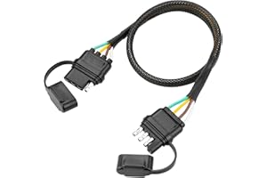 Tecreddy 4 Pin Trailer Wire Extension, 24 inch, 4 Way Flat Trailer Light Plug Connector with Dust Cover, 18AWG Pure Copper Wiring Harness Extender with Loom Tubing Protection