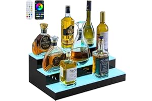 VEVOR LED Lighted Liquor Bottle Display, 3 Tiers 20 Inches Whiskey Rack, Supports USB, Illuminated Home Bar Shelf with RF Rem
