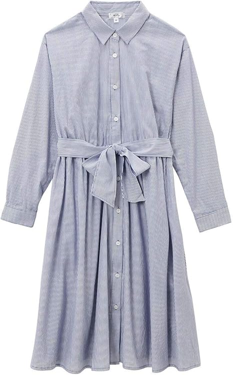Amazon Co Jp Nissen ニッセン ワンピース チュニック 産前産後兼用 産前 産後 授乳服 a i n 前開きで授乳 がしやすいストライプフレアシャツワンピース 服 ファッション小物