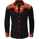SALVAJE OESTE Embroidered Western Cowboy Shirts for Men Snap Button Long Sleeve Shirt with Western Cowboy Embroidery