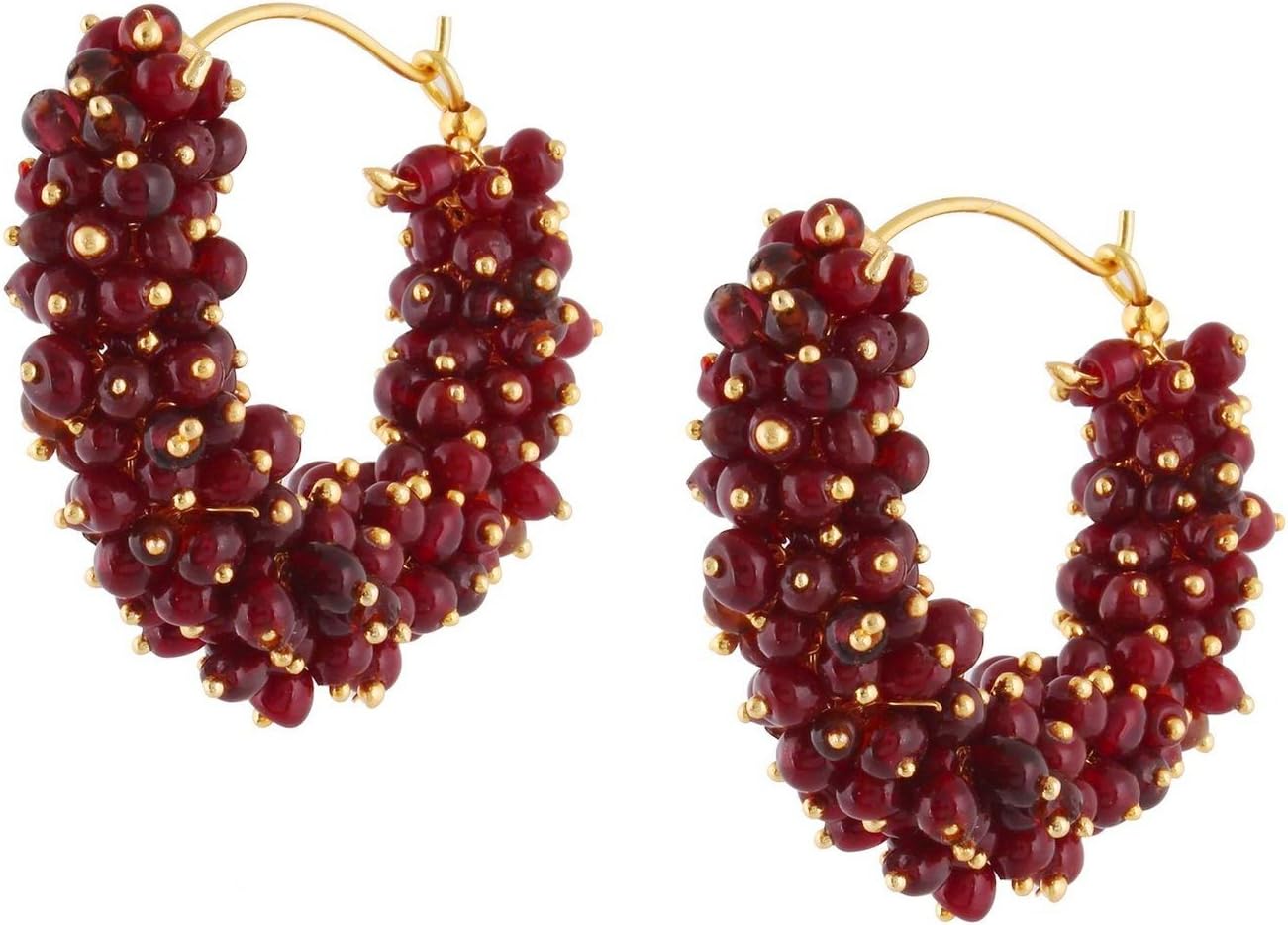 Royal Bling Paradiso Glitz Hoop Earrings for Women (Maroon And Gold) (RAE0170)