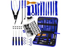 BYNIIUR Trim Removal Tool,Auto Push Pin Bumper Retainer Clip Set Fastener Terminal Remover Tool Adhesive Cable Clips Pry Kit Car Panel Radio Removal Auto Clip Pliers, Blue