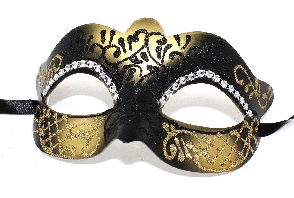 LADIES BLACK GOLD CRYSTAL JEWELLED EYES VENETIAN MASQUERADE CARNIVAL PARTY EYE BALL MASK