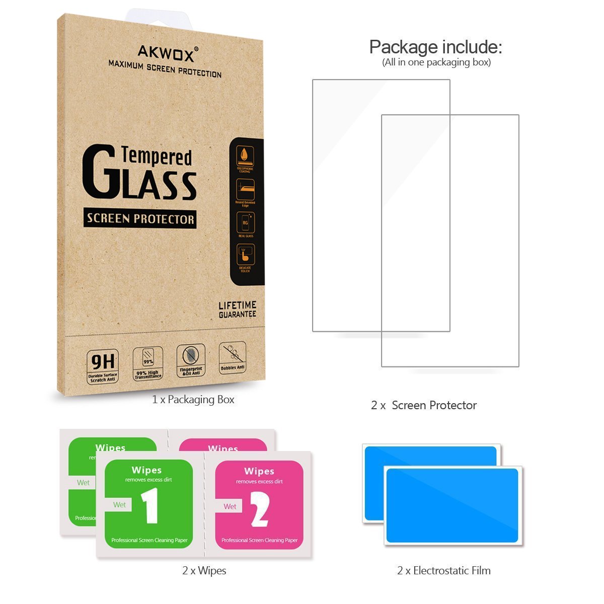 (Pack of 2) Tempered Glass Screen Protector for Nintendo Wii U, Akwox [0.3mm 2.5D High Definition 9H] Premium Clear Screen Protective Film for Nintendo Wii U