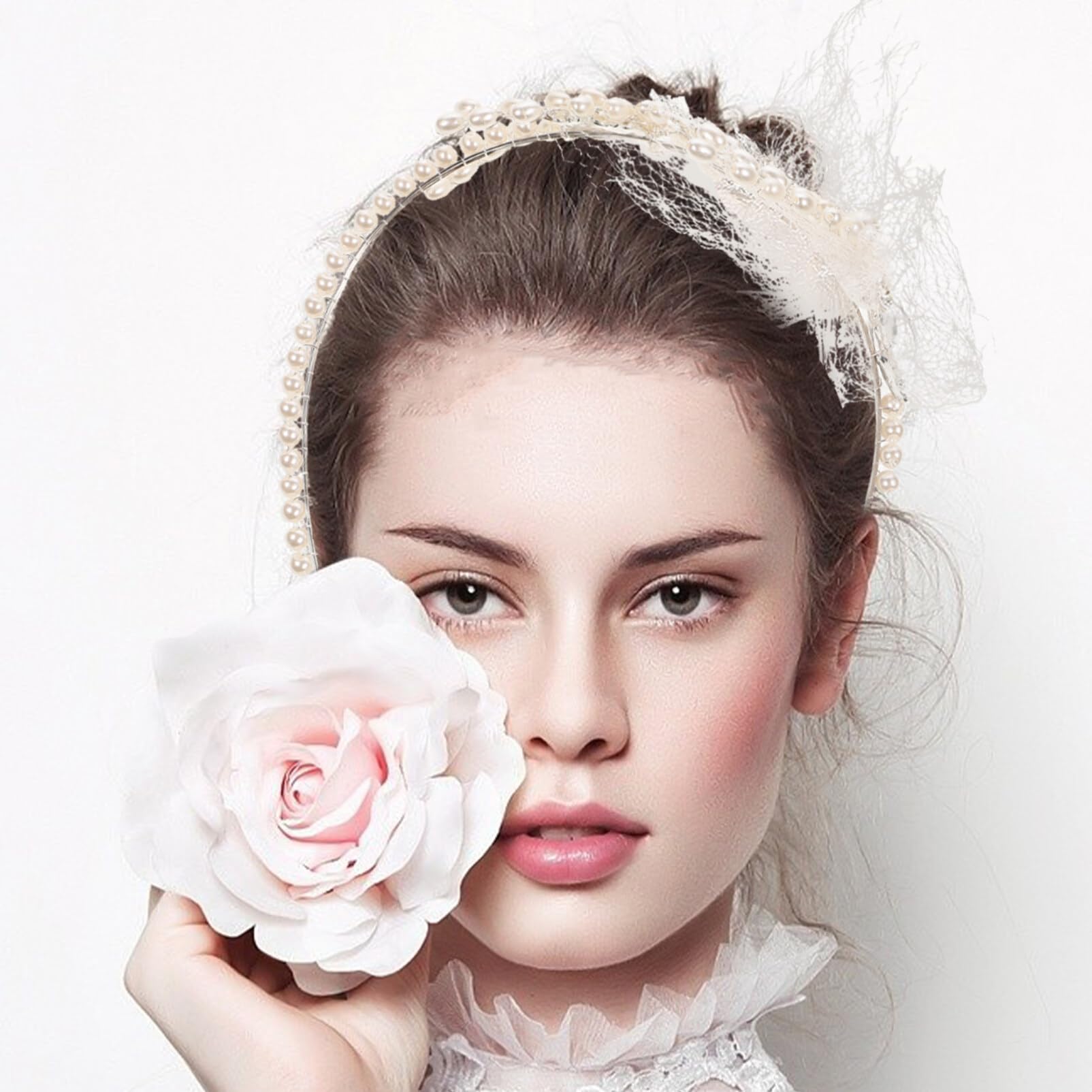 Lurrose Pearl Headband Wedding Bridal Pearl Headpiece Crystal Pearls Hair Band Pearl Headdress for Women Bridal Wedding