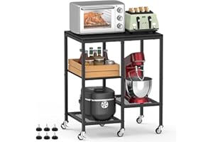 OGEMXU Kitchen Microwave Cart,Microwave Stand with Wheels,Coffee Bar Table Station,4-Tier Rolling Baker's Rack,Small Appliance Storage Shelf,Utility Side Table for Kitchen,Living Room (Black)