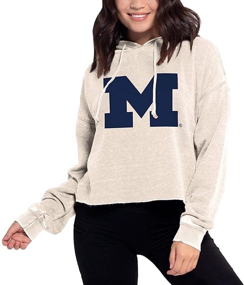 Chicka-d NCAA Michigan Wolverines Womens Campus Hoodie, Oatmeal, X-Large