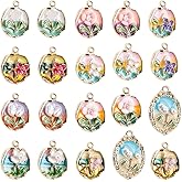 SaiDian 20Pcs Elegant 3D Flower Pendants Vintage Enamel Floral Charms for Jewelry Making Zinc Alloy Painting Charms for Bracelets Necklaces Earrings DIY Crafters and Jewelry Designers