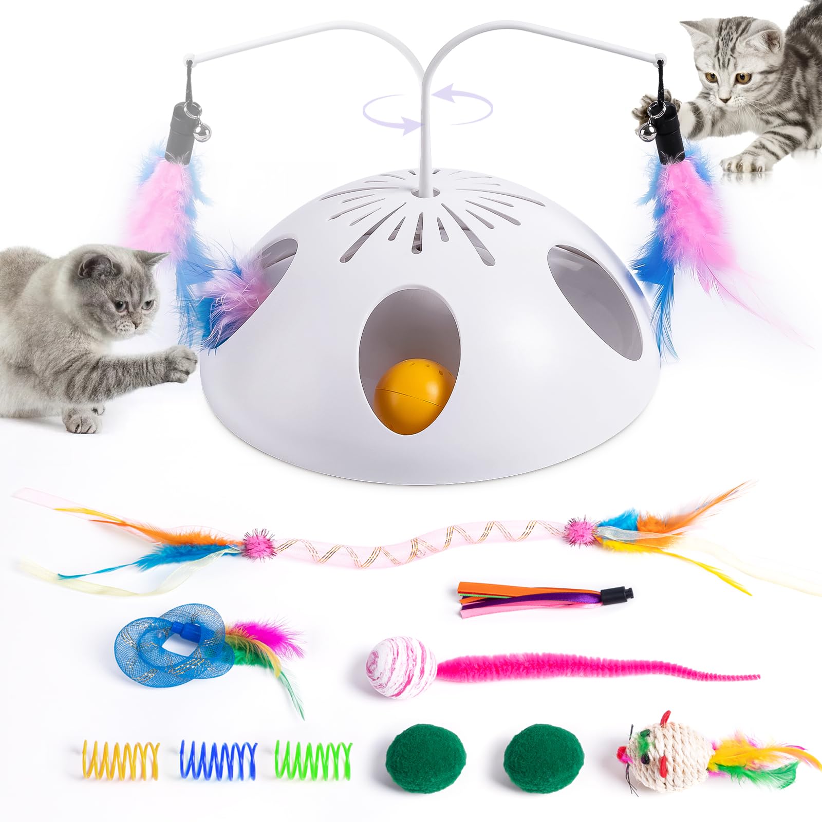 Photo 1 of FITWOWFIT Cat Toys, Interactive Cat Toy for Indoor Cats, Automatic Interactive Kitten Toy, Fluttering Feather, Track Balls, Rotating Track Feather Enrichment Kitty Toys for Multi-cat Family (White)