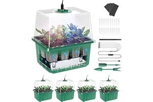 YJXFON Seed Starter Tray, 60-Cells Seedling Starter Trays with Grow Light, Self-Watering Seed Germination Kit for Indoor Gardening Seed Starting (5 Pack, Green Base)